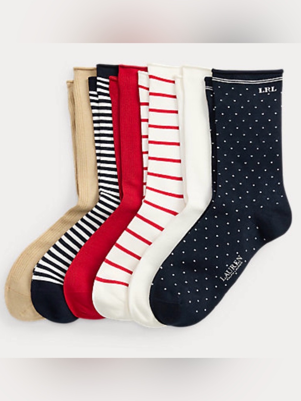 Lauren Ralph Lauren Men's 6-Pack Crew Socks - Navy, Red, White, Black, Cream